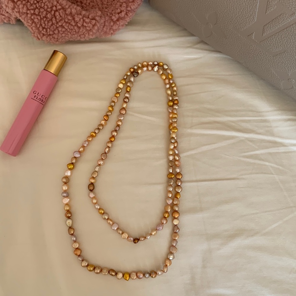 Authentic fresh water pearl necklace - amber